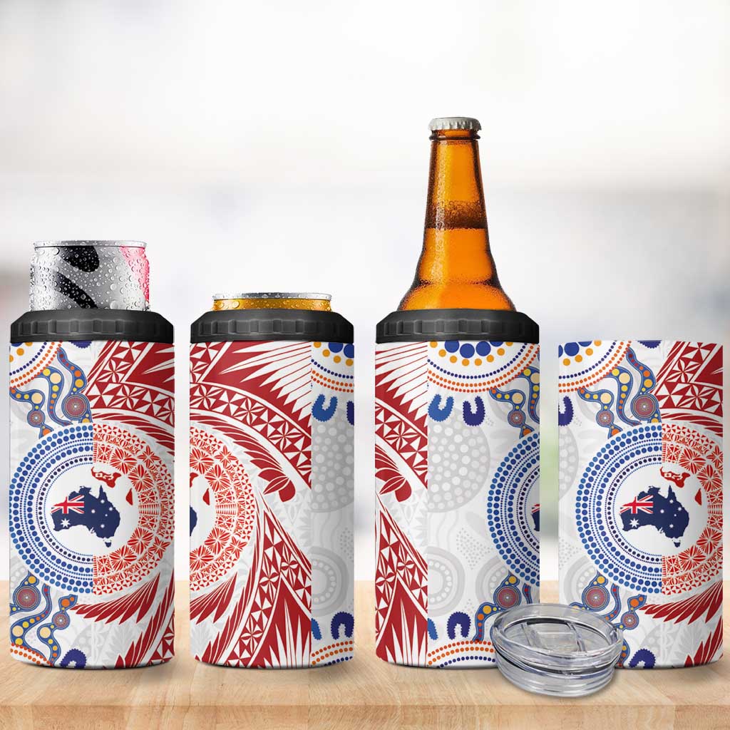 Tongan and Australian Culture Together 4 in 1 Can Cooler Tumbler Ngatu Art Tribal Aboriginal Tattoo Pattern - Polynesian Pride