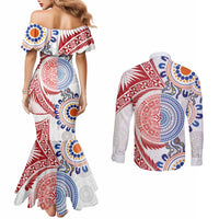 Tongan and Australian Culture Together Couples Matching Mermaid Dress and Long Sleeve Button Shirt Ngatu Art Tribal Aboriginal Tattoo Pattern - Polynesian Pride