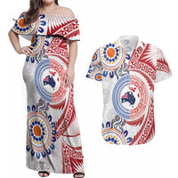 Tongan and Australian Culture Together Couples Matching Off Shoulder Maxi Dress and Hawaiian Shirt Ngatu Art Tribal Aboriginal Tattoo Pattern - Polynesian Pride
