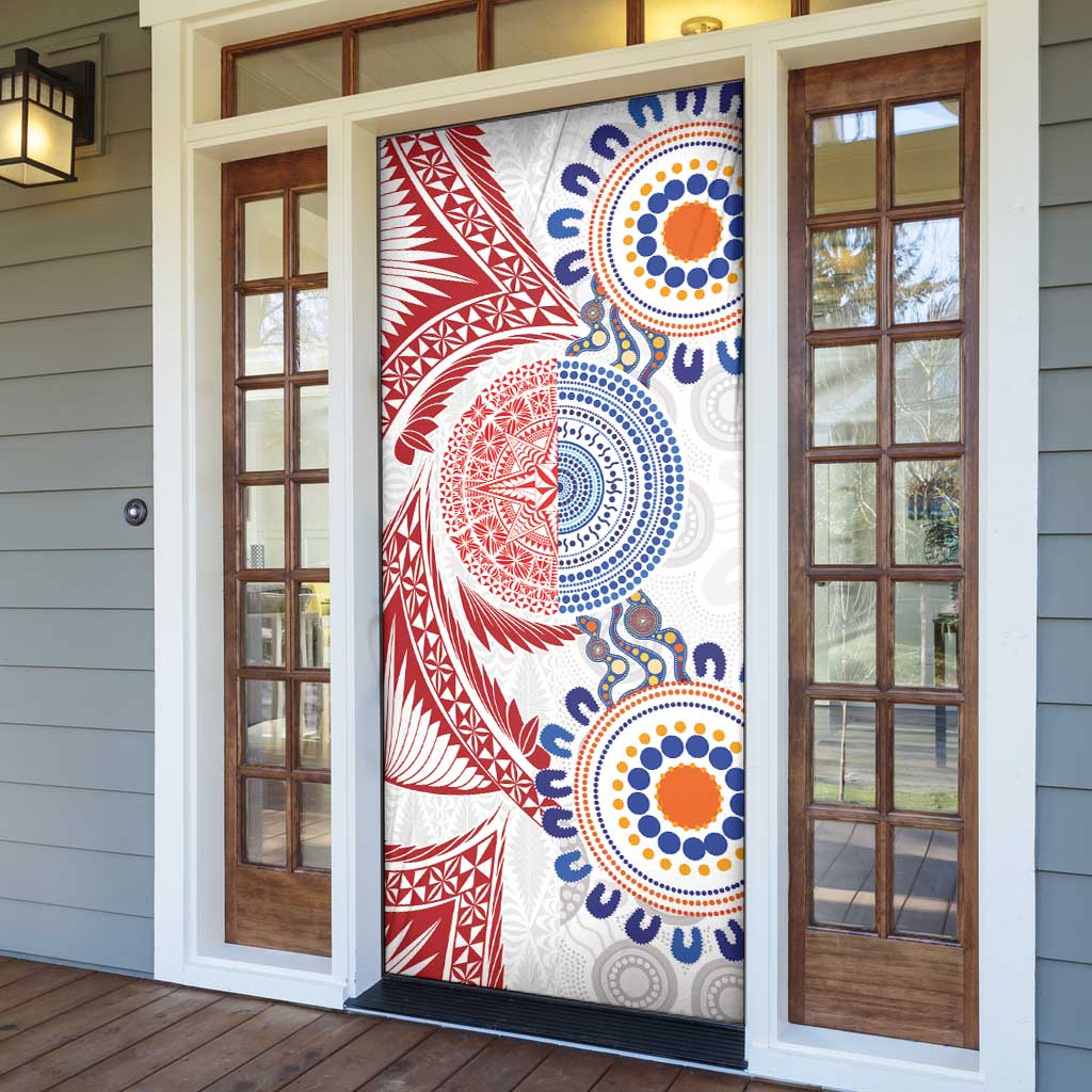 Tongan and Australian Culture Together Door Cover Ngatu Art Tribal Aboriginal Tattoo Pattern - Polynesian Pride