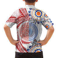 Tongan and Australian Culture Together Family Matching Long Sleeve Bodycon Dress and Hawaiian Shirt Ngatu Art Tribal Aboriginal Tattoo Pattern - Polynesian Pride