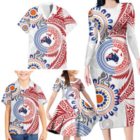 Tongan and Australian Culture Together Family Matching Long Sleeve Bodycon Dress and Hawaiian Shirt Ngatu Art Tribal Aboriginal Tattoo Pattern - Polynesian Pride