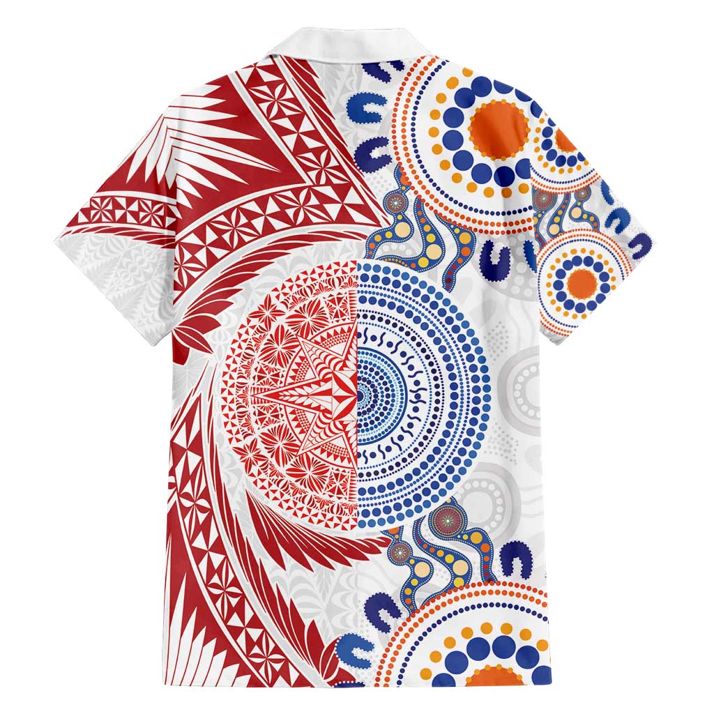 Tongan and Australian Culture Together Family Matching Long Sleeve Bodycon Dress and Hawaiian Shirt Ngatu Art Tribal Aboriginal Tattoo Pattern - Polynesian Pride