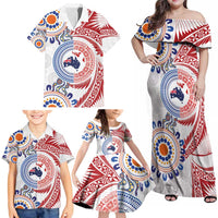 Tongan and Australian Culture Together Family Matching Off Shoulder Maxi Dress and Hawaiian Shirt Ngatu Art Tribal Aboriginal Tattoo Pattern - Polynesian Pride