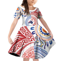 Tongan and Australian Culture Together Family Matching Off Shoulder Short Dress and Hawaiian Shirt Ngatu Art Tribal Aboriginal Tattoo Pattern - Polynesian Pride