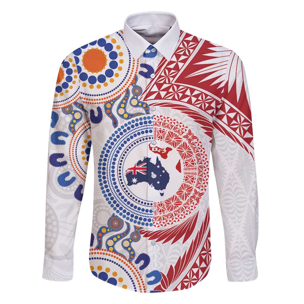 Tongan and Australian Culture Together Family Matching Off Shoulder Short Dress and Hawaiian Shirt Ngatu Art Tribal Aboriginal Tattoo Pattern - Polynesian Pride