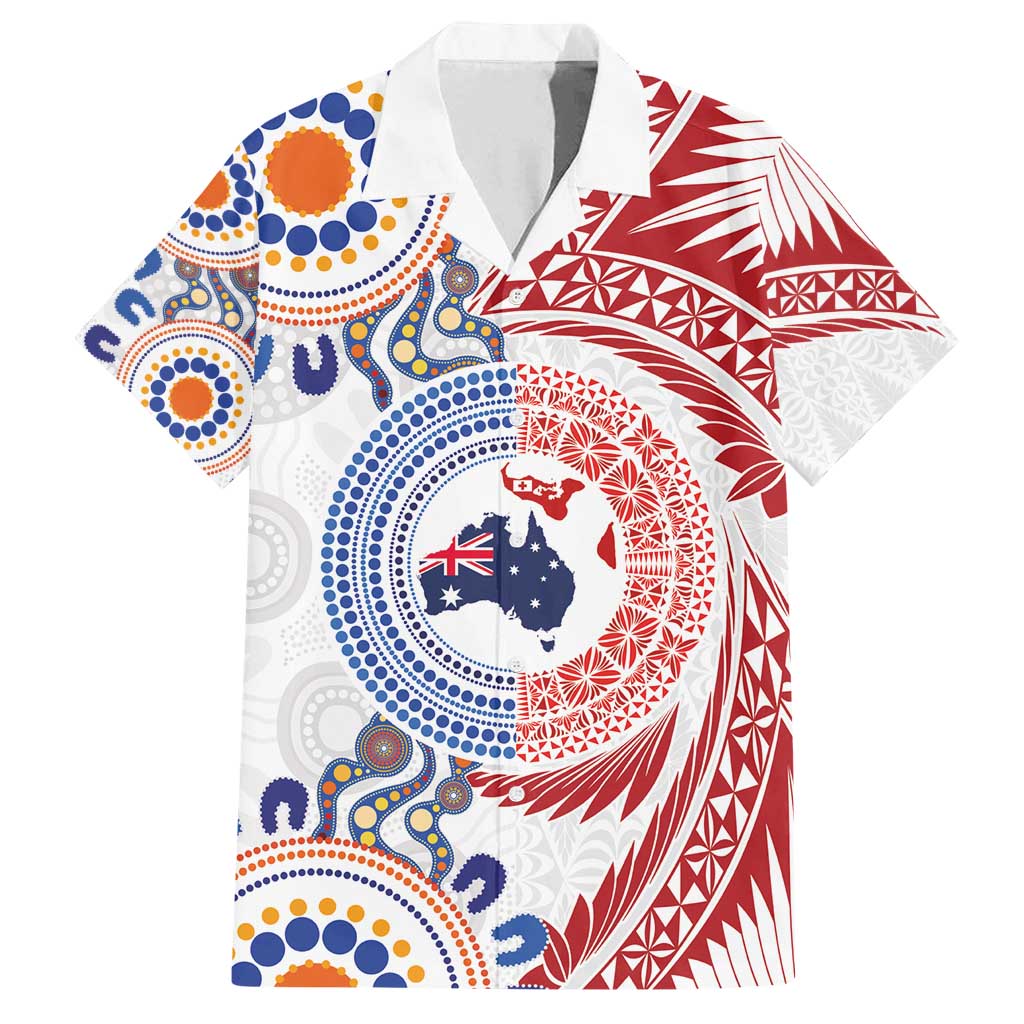 Tongan and Australian Culture Together Family Matching Puletasi and Hawaiian Shirt Ngatu Art Tribal Aboriginal Tattoo Pattern - Polynesian Pride