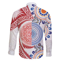 Tongan and Australian Culture Together Family Matching Short Sleeve Bodycon Dress and Hawaiian Shirt Ngatu Art Tribal Aboriginal Tattoo Pattern - Polynesian Pride