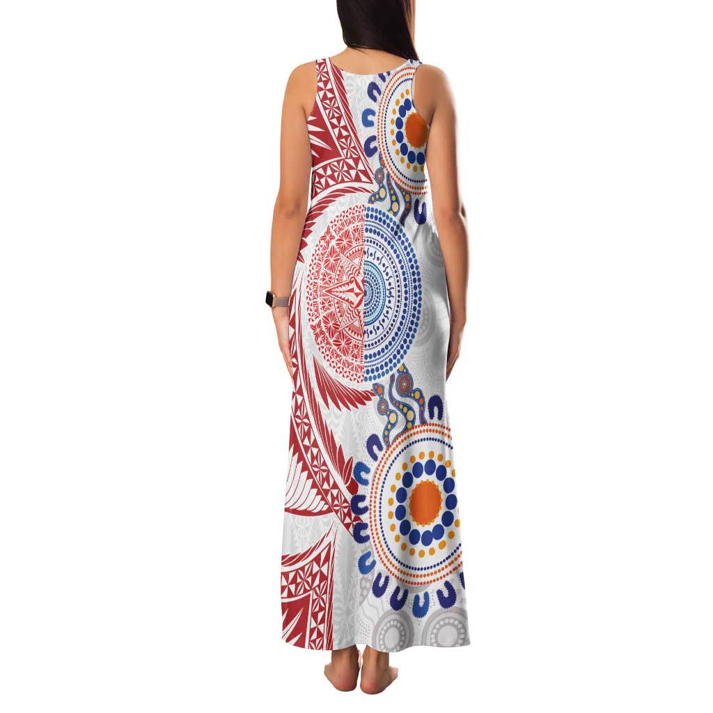Tongan and Australian Culture Together Family Matching Tank Maxi Dress and Hawaiian Shirt Ngatu Art Tribal Aboriginal Tattoo Pattern - Polynesian Pride
