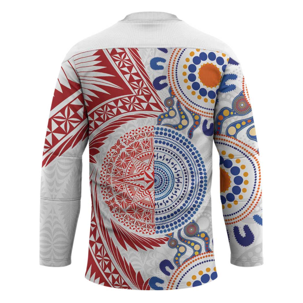 Tongan and Australian Culture Together Hockey Jersey Ngatu Art Tribal Aboriginal Tattoo Pattern - Polynesian Pride