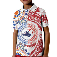 Tongan and Australian Culture Together Kid Polo Shirt Ngatu Art Tribal Aboriginal Tattoo Pattern - Polynesian Pride