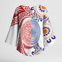 Tongan and Australian Culture Together Kimono Sleeve Blouse Ngatu Art Tribal Aboriginal Tattoo Pattern - Polynesian Pride