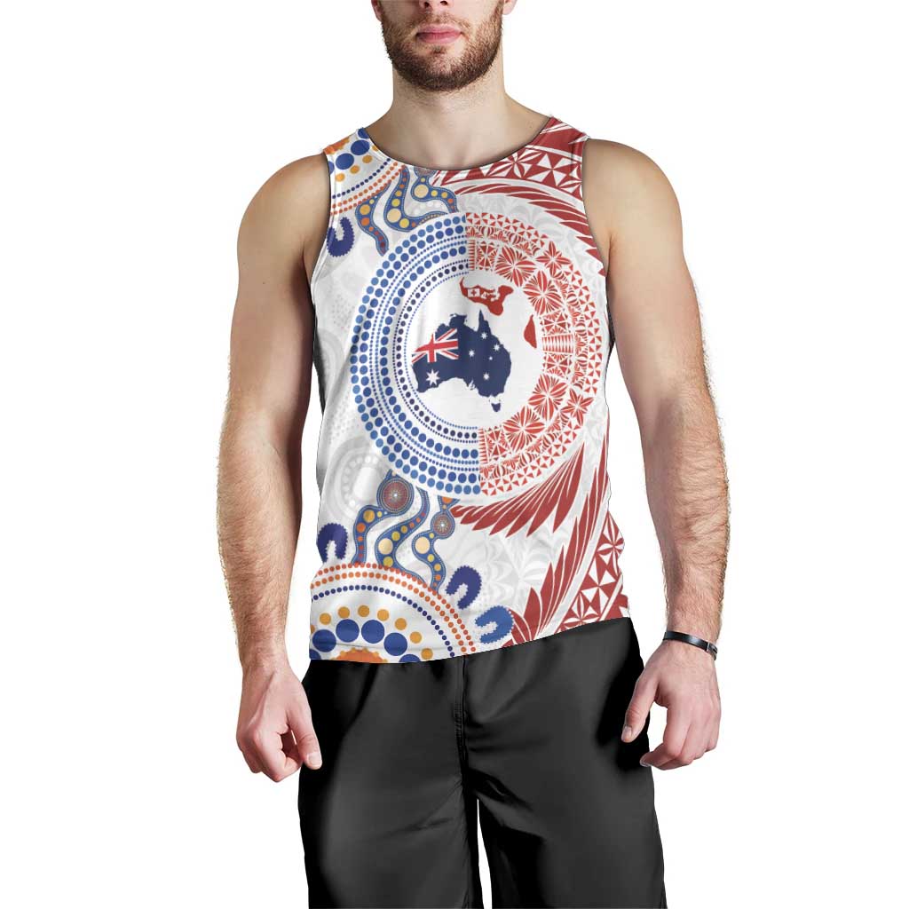 Tongan and Australian Culture Together Men Tank Top Ngatu Art Tribal Aboriginal Tattoo Pattern - Polynesian Pride