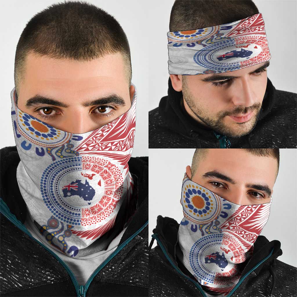 Tongan and Australian Culture Together Neck Gaiter Ngatu Art Tribal Aboriginal Tattoo Pattern - Polynesian Pride