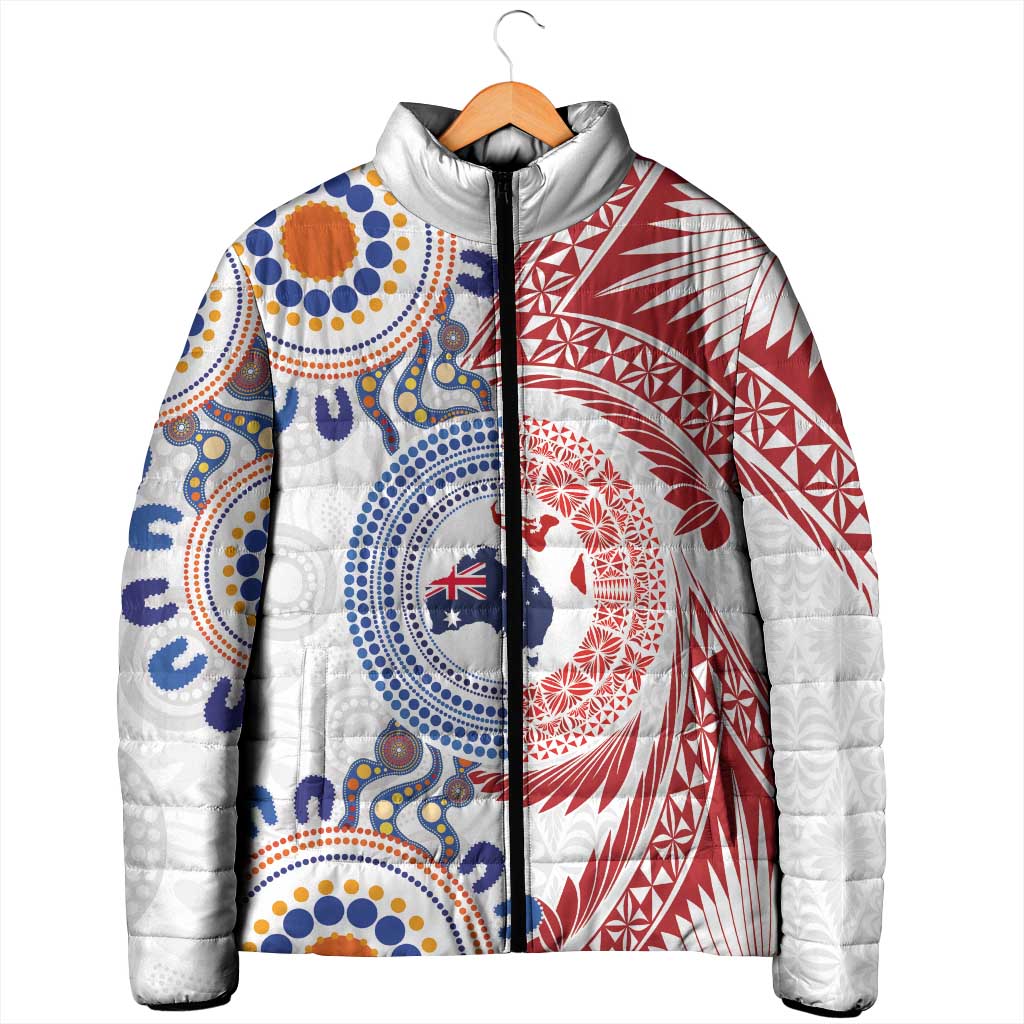 Tongan and Australian Culture Together Padded Jacket Ngatu Art Tribal Aboriginal Tattoo Pattern - Polynesian Pride