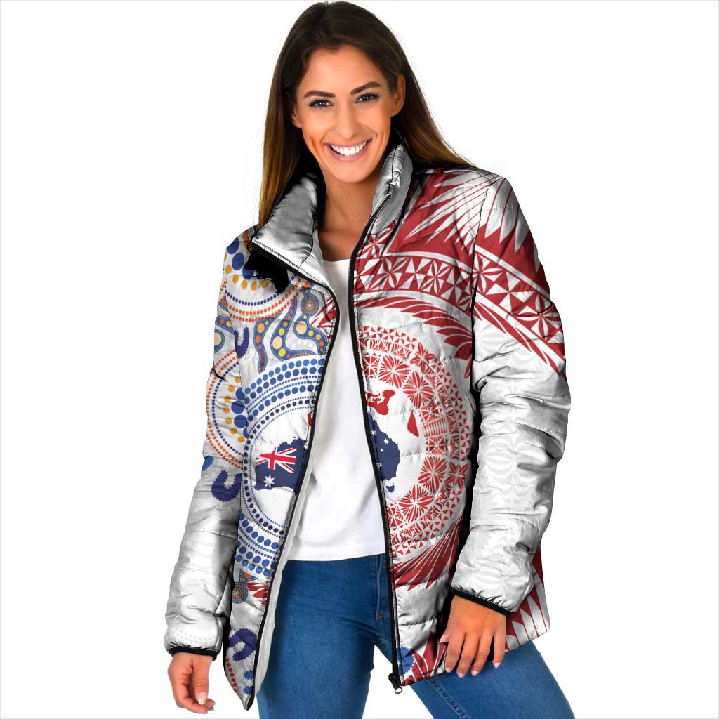 Tongan and Australian Culture Together Padded Jacket Ngatu Art Tribal Aboriginal Tattoo Pattern - Polynesian Pride