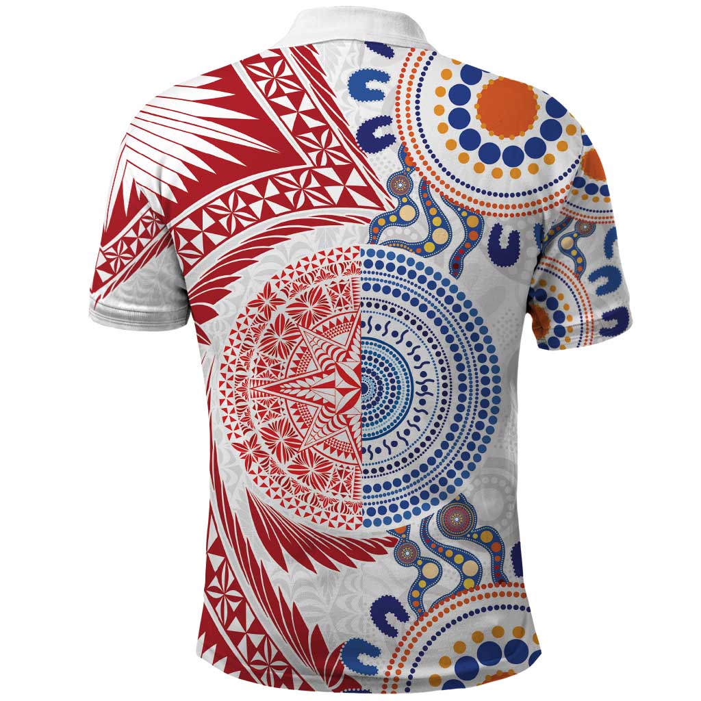 Tongan and Australian Culture Together Polo Shirt Ngatu Art Tribal Aboriginal Tattoo Pattern - Polynesian Pride