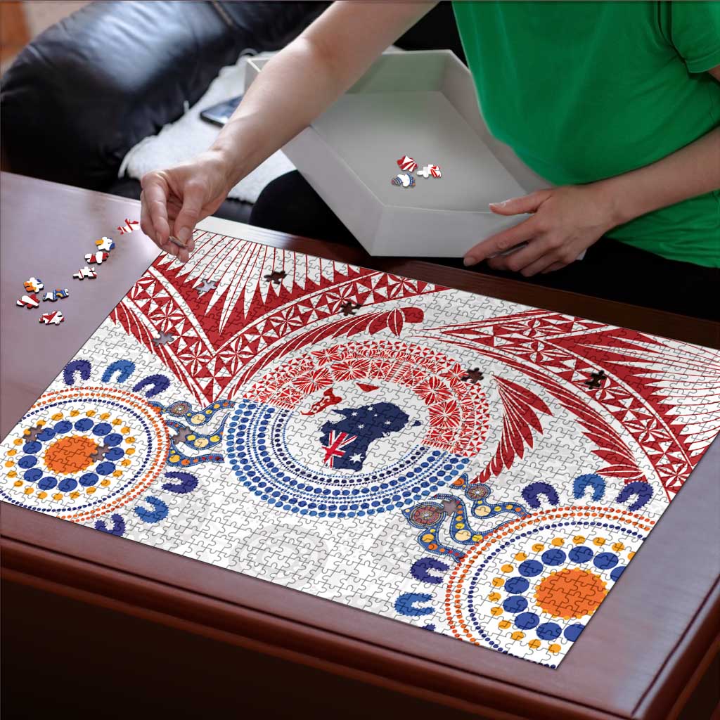 Tongan and Australian Culture Together Puzzle Ngatu Art Tribal Aboriginal Tattoo Pattern - Polynesian Pride
