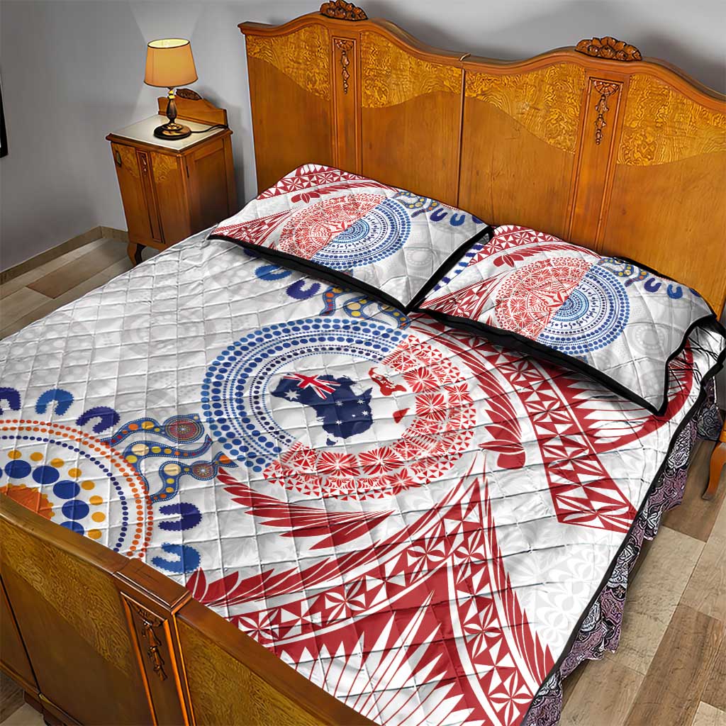 Tongan and Australian Culture Together Quilt Bed Set Ngatu Art Tribal Aboriginal Tattoo Pattern - Polynesian Pride
