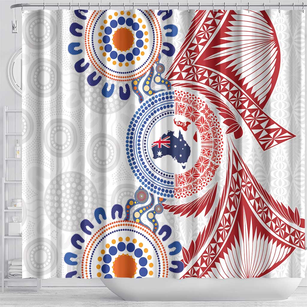 Tongan and Australian Culture Together Shower Curtain Ngatu Art Tribal Aboriginal Tattoo Pattern - Polynesian Pride