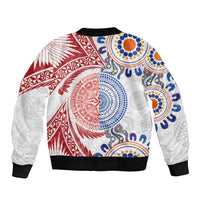 Tongan and Australian Culture Together Sleeve Zip Bomber Jacket Ngatu Art Tribal Aboriginal Tattoo Pattern - Polynesian Pride