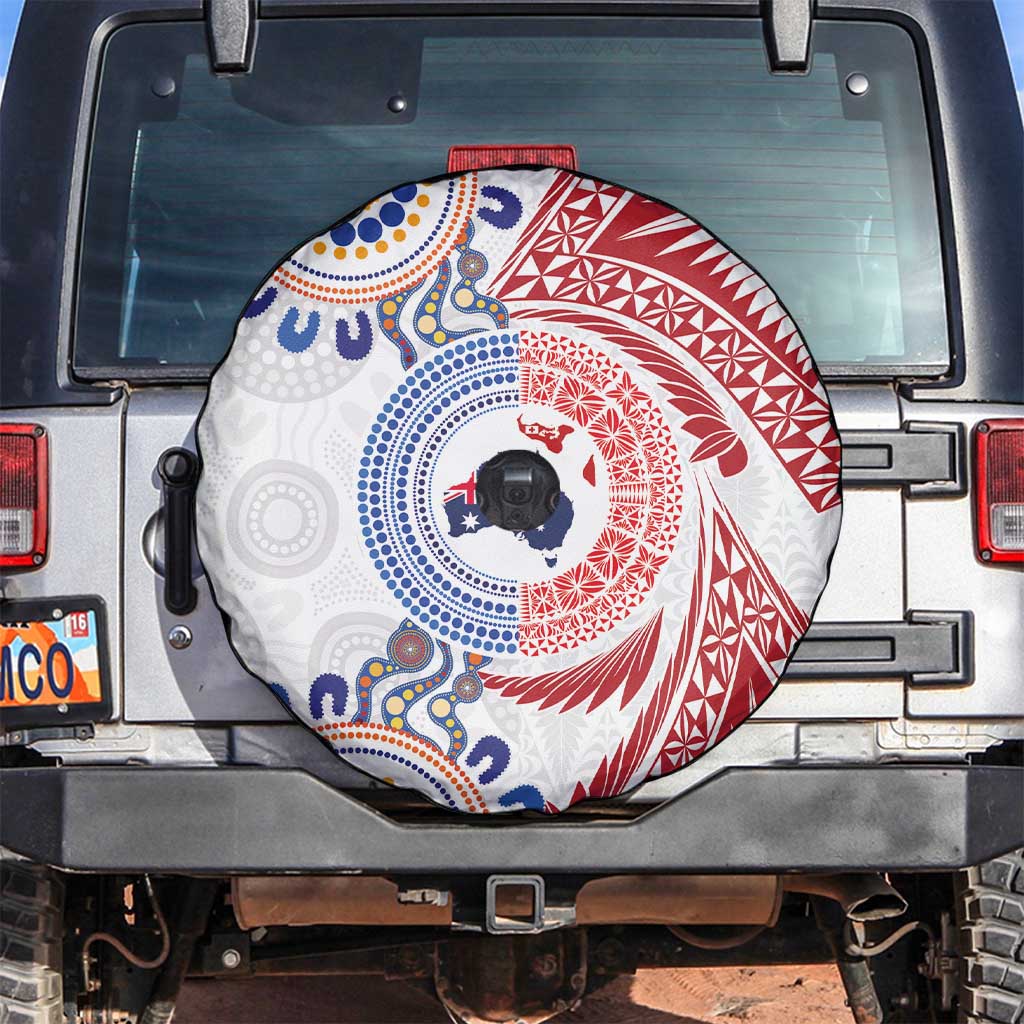 Tongan and Australian Culture Together Spare Tire Cover Ngatu Art Tribal Aboriginal Tattoo Pattern - Polynesian Pride