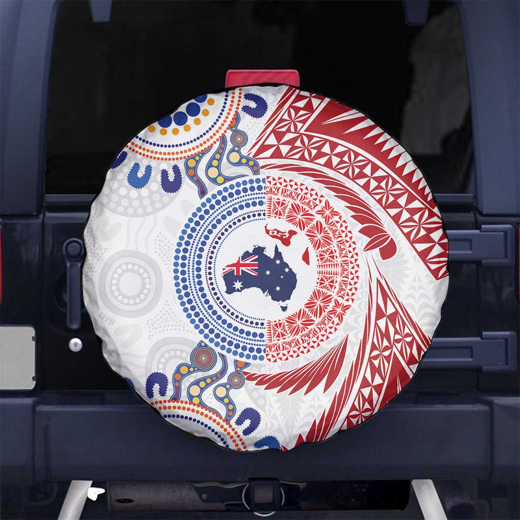Tongan and Australian Culture Together Spare Tire Cover Ngatu Art Tribal Aboriginal Tattoo Pattern - Polynesian Pride