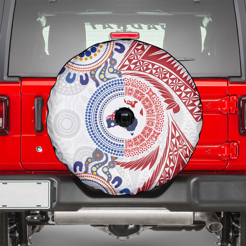 Tongan and Australian Culture Together Spare Tire Cover Ngatu Art Tribal Aboriginal Tattoo Pattern - Polynesian Pride
