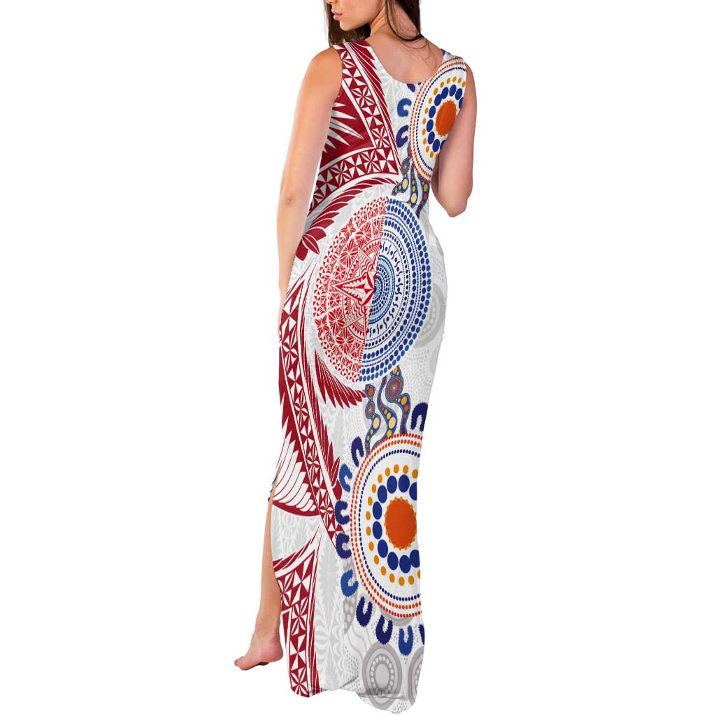 Tongan and Australian Culture Together Tank Maxi Dress Ngatu Art Tribal Aboriginal Tattoo Pattern - Polynesian Pride