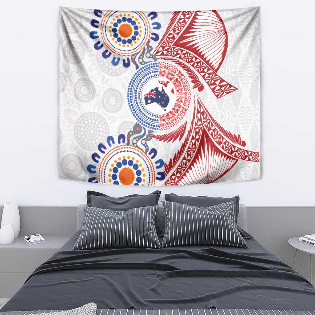 Tongan and Australian Culture Together Tapestry Ngatu Art Tribal Aboriginal Tattoo Pattern - Polynesian Pride