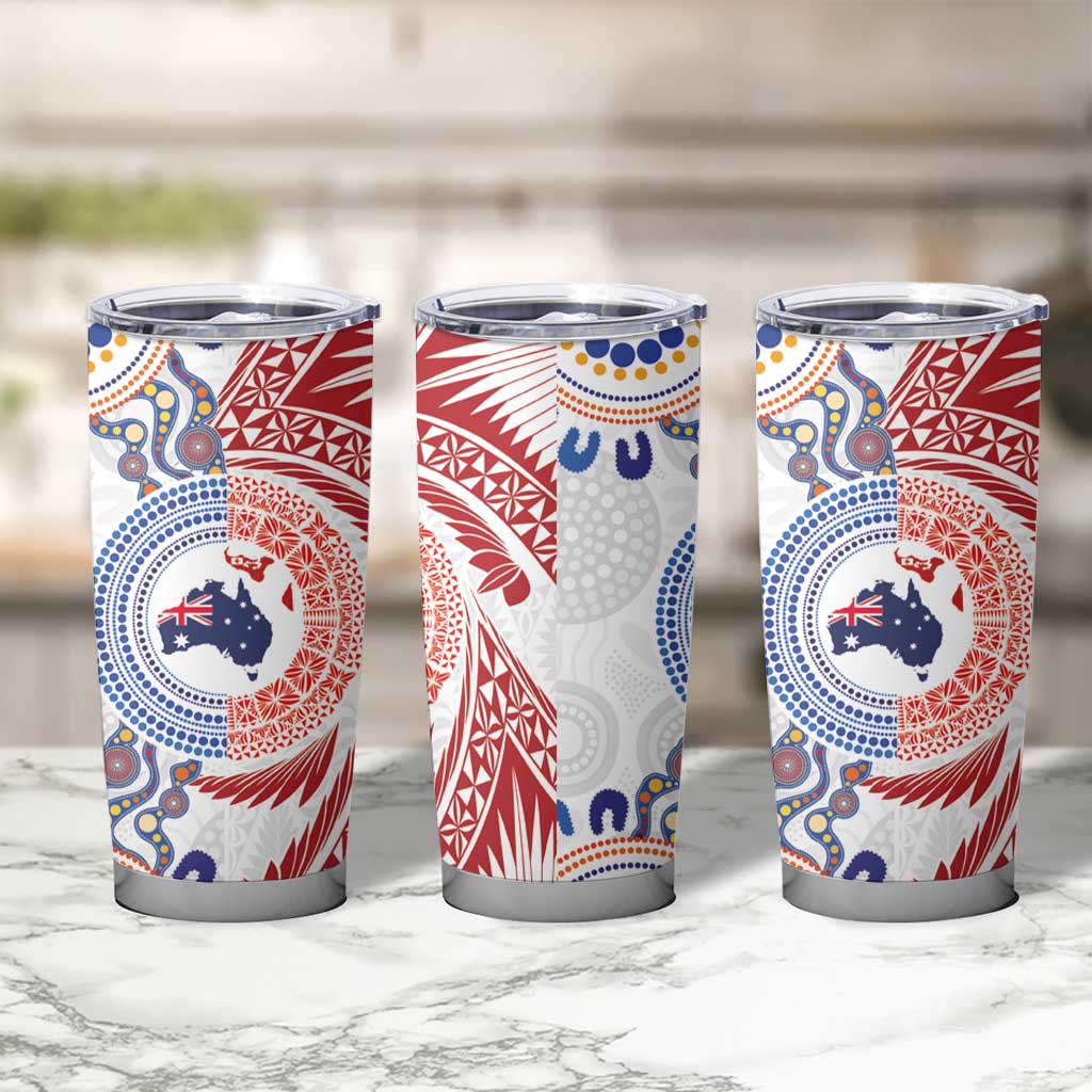 Tongan and Australian Culture Together Tumbler Cup Ngatu Art Tribal Aboriginal Tattoo Pattern - Polynesian Pride