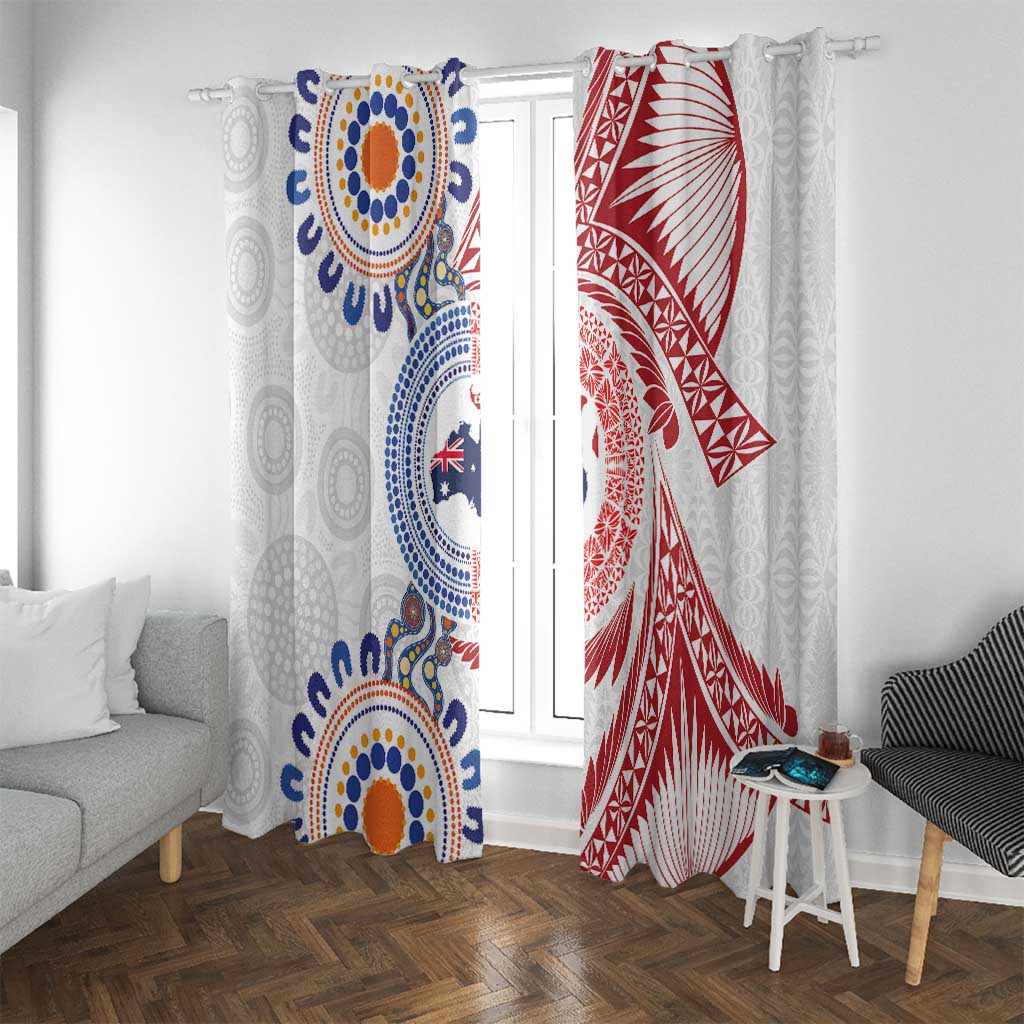 Tongan and Australian Culture Together Window Curtain Ngatu Art Tribal Aboriginal Tattoo Pattern - Polynesian Pride