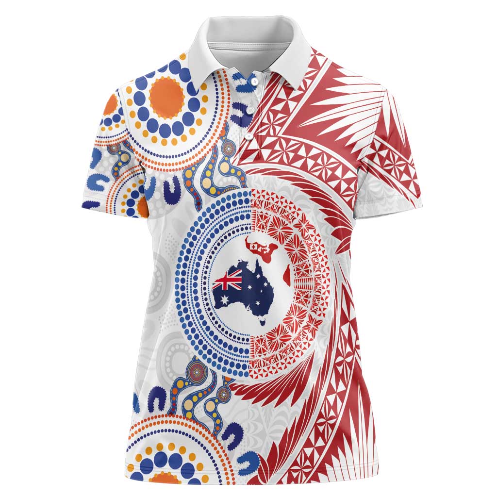 Tongan and Australian Culture Together Women Polo Shirt Ngatu Art Tribal Aboriginal Tattoo Pattern - Polynesian Pride