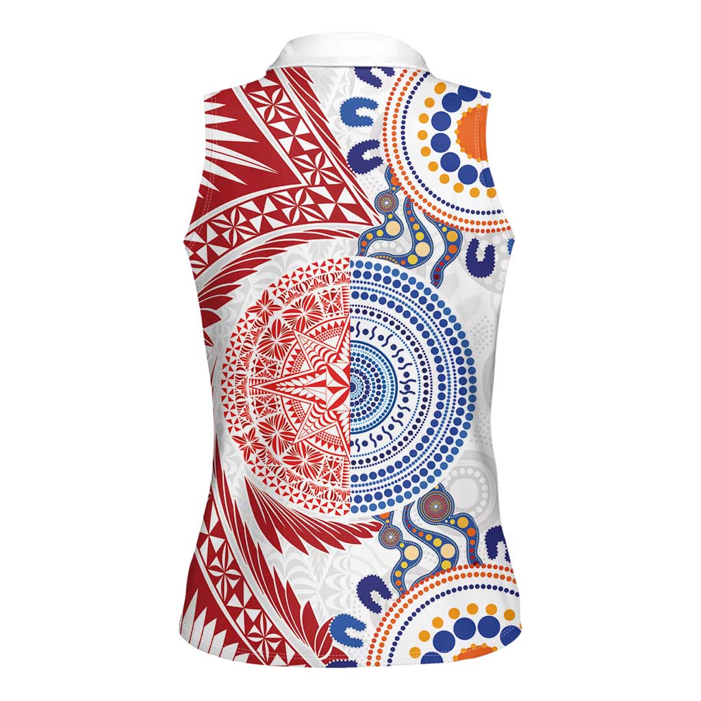 Tongan and Australian Culture Together Women Sleeveless Polo Shirt Ngatu Art Tribal Aboriginal Tattoo Pattern - Polynesian Pride