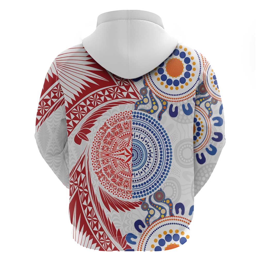 Tongan and Australian Culture Together Zip Hoodie Ngatu Art Tribal Aboriginal Tattoo Pattern - Polynesian Pride
