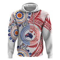 Tongan and Australian Culture Together Zip Hoodie Ngatu Art Tribal Aboriginal Tattoo Pattern - Polynesian Pride