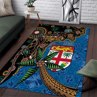 Fijian and Australian Culture Together Area Rug Aboriginal Art and Tapa Motifs with Kangaroo and Palm Tree - Polynesian Pride