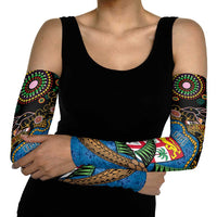Fijian and Australian Culture Together Arm Sleeves Aboriginal Art and Tapa Motifs with Kangaroo and Palm Tree - Polynesian Pride