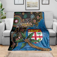 Fijian and Australian Culture Together Blanket Aboriginal Art and Tapa Motifs with Kangaroo and Palm Tree - Polynesian Pride