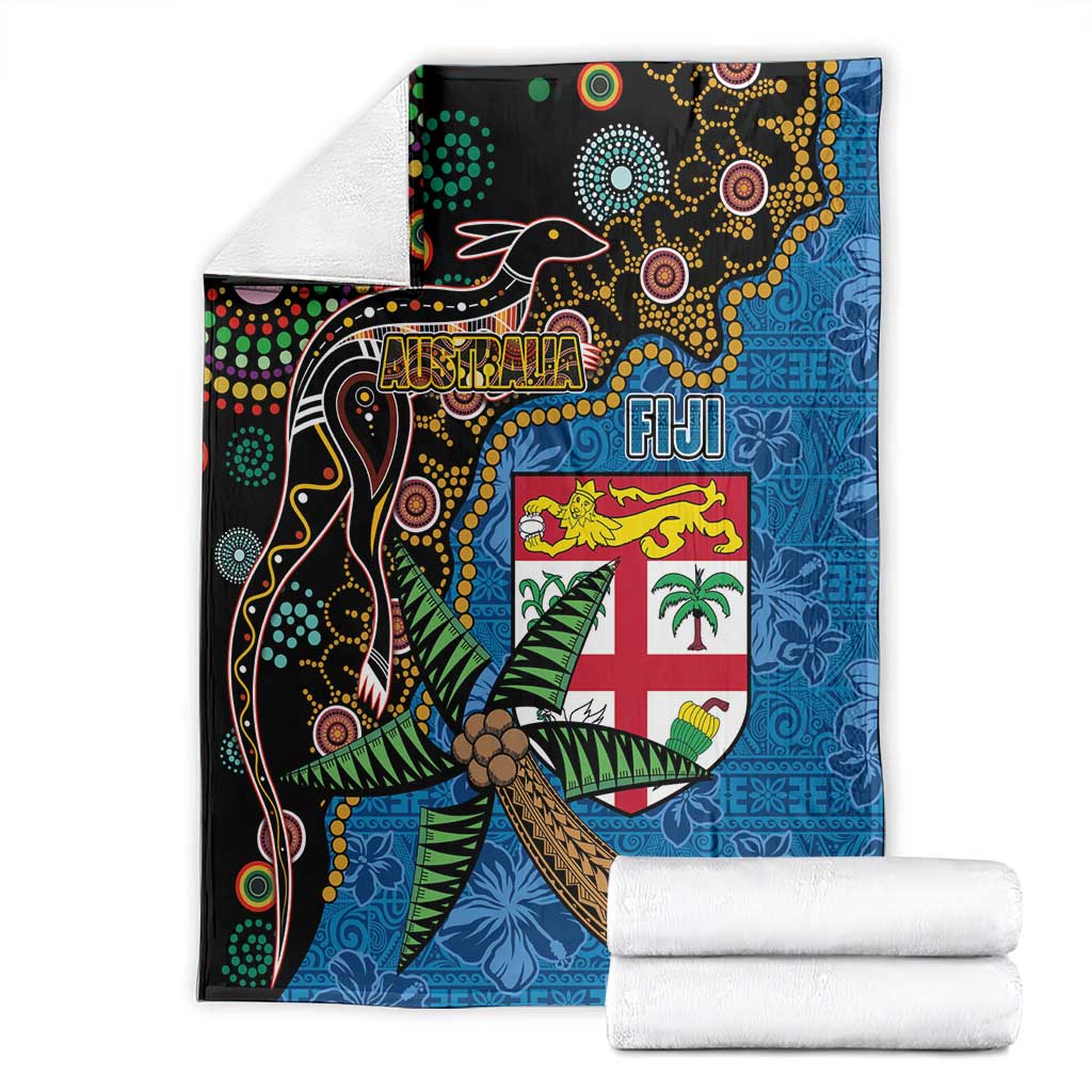 Fijian and Australian Culture Together Blanket Aboriginal Art and Tapa Motifs with Kangaroo and Palm Tree - Polynesian Pride