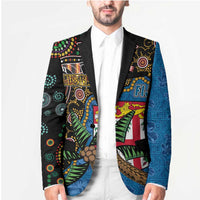 Fijian and Australian Culture Together Blazer Aboriginal Art and Tapa Motifs with Kangaroo and Palm Tree - Polynesian Pride