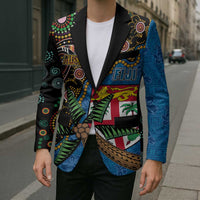 Fijian and Australian Culture Together Blazer Aboriginal Art and Tapa Motifs with Kangaroo and Palm Tree - Polynesian Pride