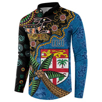 Fijian and Australian Culture Together Button Sweatshirt Aboriginal Art and Tapa Motifs with Kangaroo and Palm Tree - Polynesian Pride