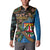 Fijian and Australian Culture Together Button Sweatshirt Aboriginal Art and Tapa Motifs with Kangaroo and Palm Tree - Polynesian Pride