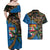 Fijian and Australian Culture Together Couples Matching Off Shoulder Maxi Dress and Hawaiian Shirt Aboriginal Art and Tapa Motifs with Kangaroo and Palm Tree - Polynesian Pride
