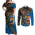 Fijian and Australian Culture Together Couples Matching Off Shoulder Maxi Dress and Long Sleeve Button Shirt Aboriginal Art and Tapa Motifs with Kangaroo and Palm Tree - Polynesian Pride