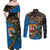 Fijian and Australian Culture Together Couples Matching Off Shoulder Maxi Dress and Long Sleeve Button Shirt Aboriginal Art and Tapa Motifs with Kangaroo and Palm Tree - Polynesian Pride