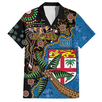 Fijian and Australian Culture Together Family Matching Long Sleeve Bodycon Dress and Hawaiian Shirt Aboriginal Art and Tapa Motifs with Kangaroo and Palm Tree - Polynesian Pride