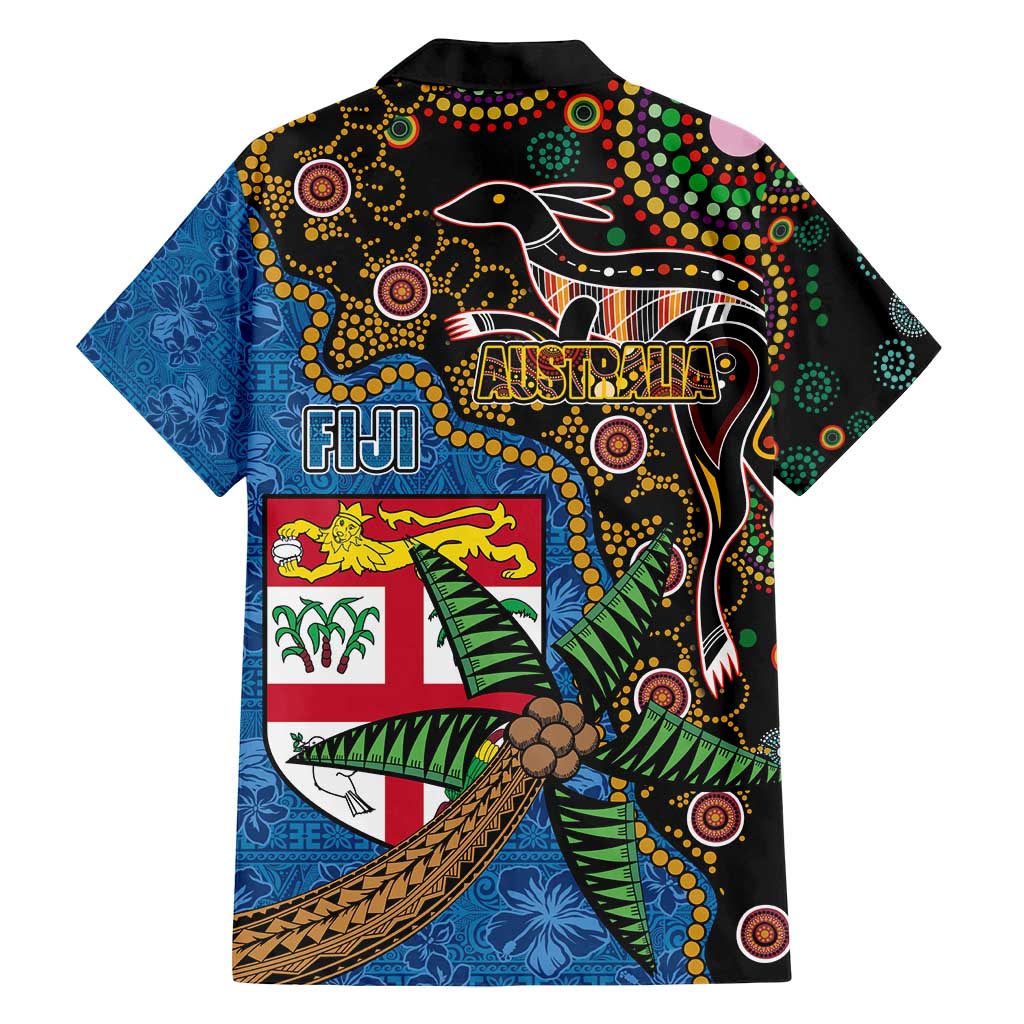Fijian and Australian Culture Together Family Matching Off Shoulder Maxi Dress and Hawaiian Shirt Aboriginal Art and Tapa Motifs with Kangaroo and Palm Tree - Polynesian Pride
