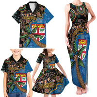 Fijian and Australian Culture Together Family Matching Tank Maxi Dress and Hawaiian Shirt Aboriginal Art and Tapa Motifs with Kangaroo and Palm Tree - Polynesian Pride
